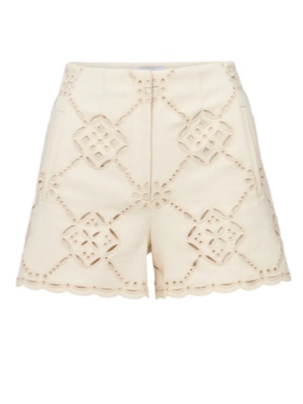 Veronica Beard Cream Eyelet Scalloped High-Waist Shorts